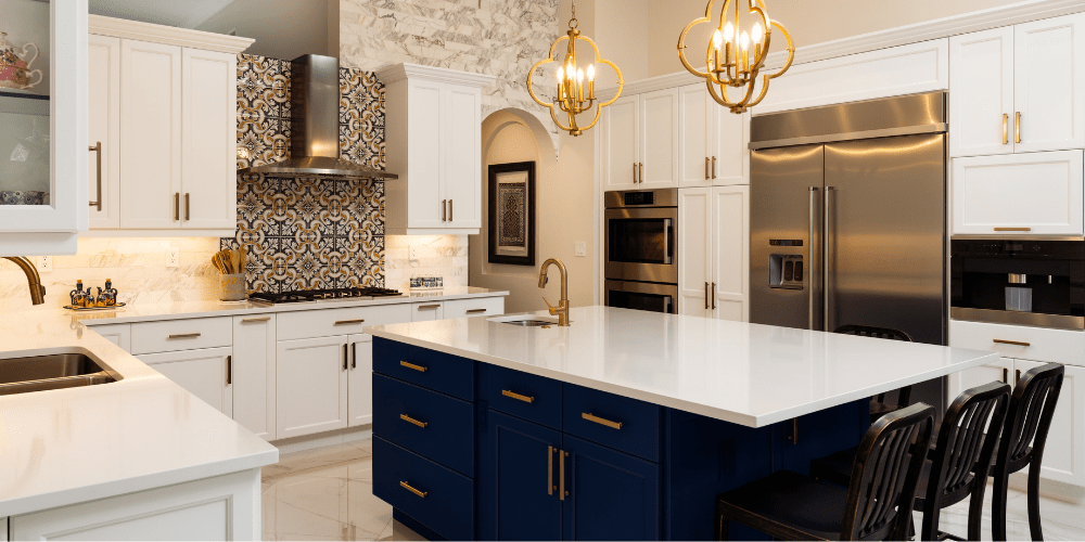 Multifunctional kitchen island in Houston remodel